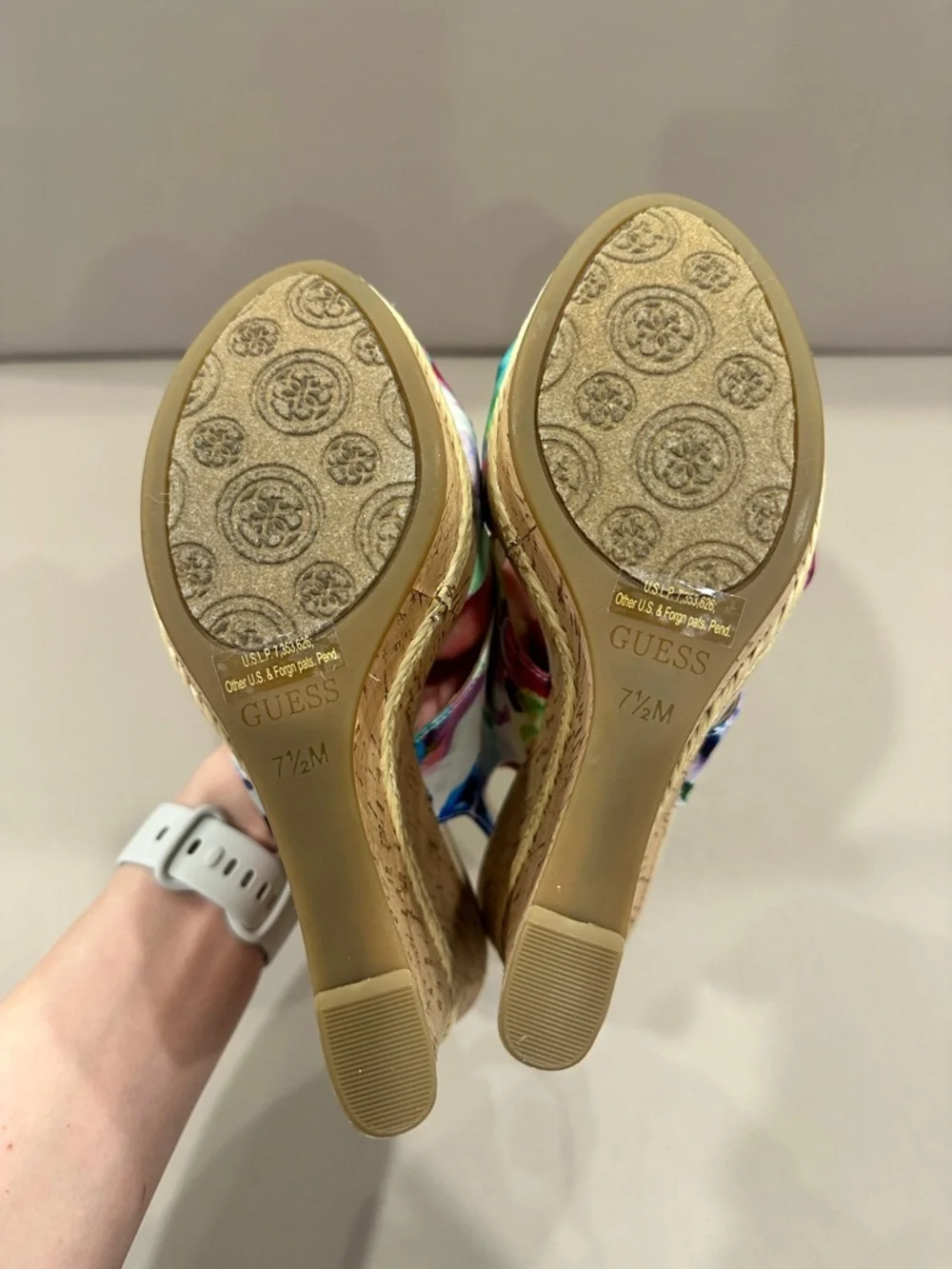 Floral Print Cork Wedge Sandals - Multicolor